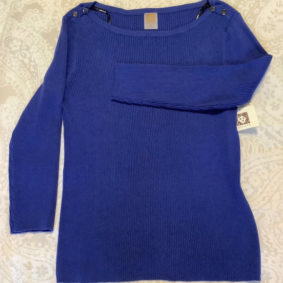 NWT ANNE KLEIN Royal Blue Knit Sweater - Picture 1 of 6